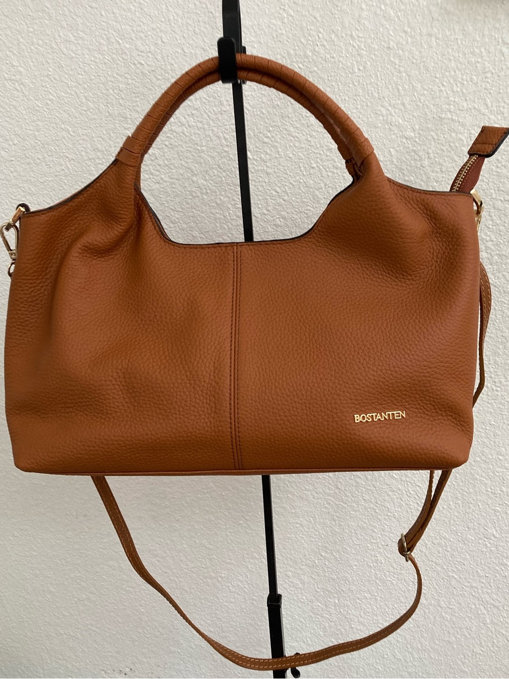 Bostanten Brown Leather Top-Handle Hobo Tote & Crossbody Bag